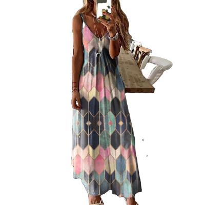 China Wholesale Cheap Breathable V-Neckline Printed Slip Women Summer Maxi Long Dress for sale