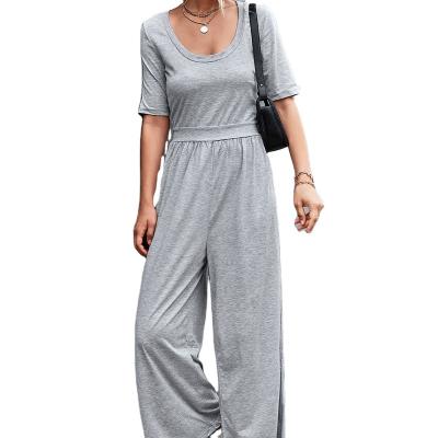 China 2022 Wholesale Breathable Women Short Sleeve U Neck Loose Wide Leg Overalls for sale