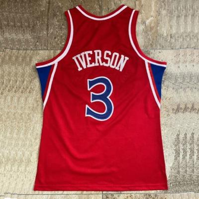 China Allen Iverson 1996-97 Antibacterial Red Best Quality Quilted Basketball Jersey for sale