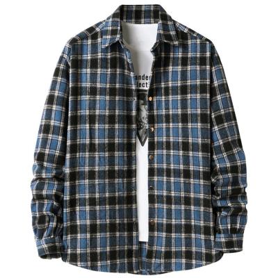 China Windproof Mens Cotton Casual Plaid Shirts Long Sleeve Flannel Overshirt Button Down Jacket for sale