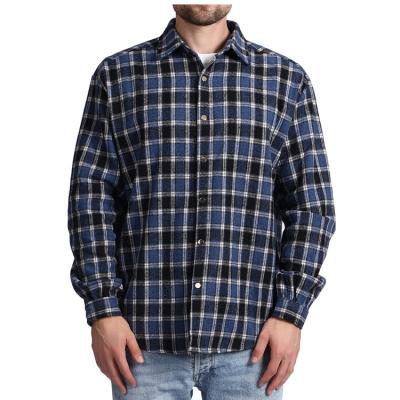 China Men's Breathable Cotton Casual Shirts Long Sleeve Flannel Plaid Overshirt Button Duffle Jacket With Pockets for sale