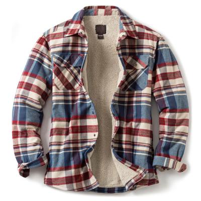 China Men's Overshirt Flannel Jacket Windproof Long Sleeve Outdoor Plaid Single Button Jacket for sale