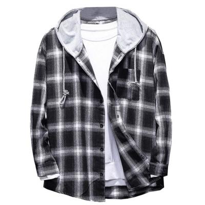 China Breathable Mens Heavy Flannel Shirts Button Down Checked Lap Down Washed Shirt Jacket For Man for sale