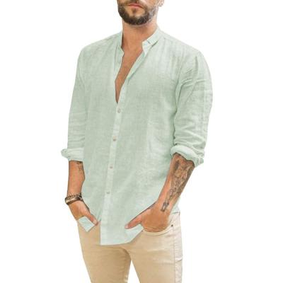 China Custom Made Casual Mid Sleeve Stand Collar Shirts Cotton Fabric Short Sleeve Shirts For Men for sale