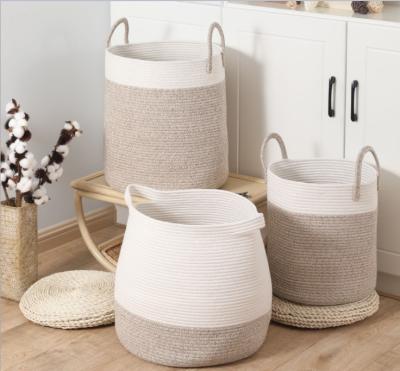 China Handmade Eco Friendly Christmas Gift Storage Cotton Rope Woven Laundry Basket For Kid Clothes Toys for sale