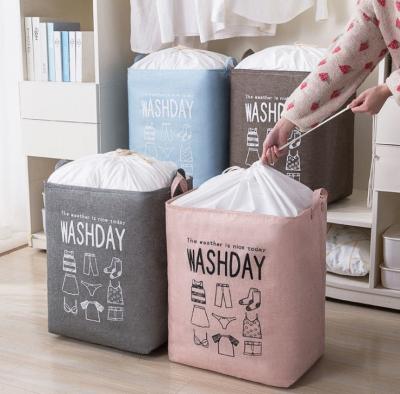 China White Kids Baby Cotton Canvas Fabric Storage Bin Dirty Cloth Toys Collecting Basket Set Foldable Custom Laundry Bags for sale