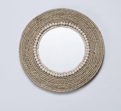 China Design Natural Bathroom Large Wall Decorative Woven Custom Framed Wooden Rattan Wicker Willow Mirror for sale