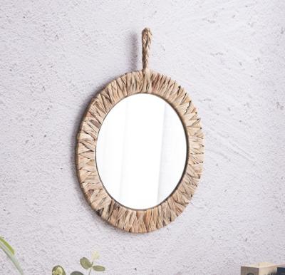 China Wall Mounted Hanging Make Up Decoration Handmade Natural Seagrass Mirror for sale