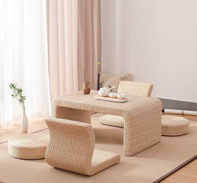 China The Cane Makes Up Tea Table Natural Straw Woven Floor Table Natural fiber Window Table for sale