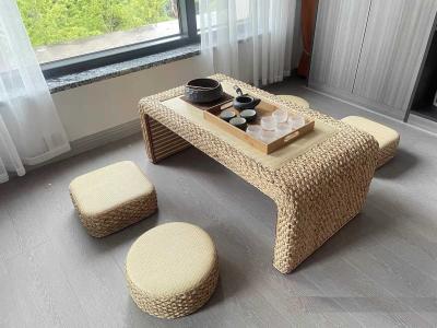 China The Cane Makes Up Tea Table Natural Straw Woven Floor Table Natural fiber Window Table for sale