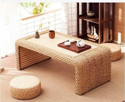 China The Cane Makes Up Tea Table Natural Straw Woven Floor Table Natural fiber Window Table for sale