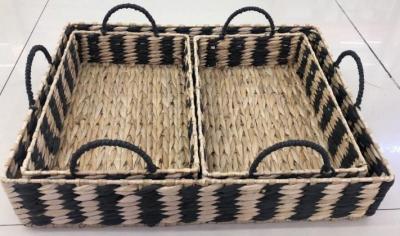 China Hot sale eco-friendly waterhyacinth handmade woven water hyacinth cabinet straw storage basket hamper for sale