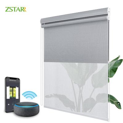 China Eclectic home sunscreen double layer roller shade blackout window double day and night blind for hotel for sale