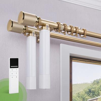 China Traditional smart double curtain pole Alexa wifi control aluminum alloy electric motorized automatic roman curtain rod for sale