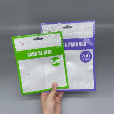 China Barrier Packaging Bags For Usb Cable Ziplock Plastic Bag Hang Hole 3 Clear Bag Side Zip Seal Window Pouch Accessories Packaging Bag for sale