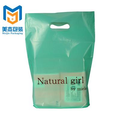 China Custom Logo Printing Clothes Gifts Cosmetic Small Personal Care Products Packaging Shatter Resistance Plastic Bag With Die Cut Handle for sale