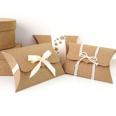 China Packaging Handmade Candy Small Gift Recyclable Brown Kraft Paper Pillow Boxes for sale