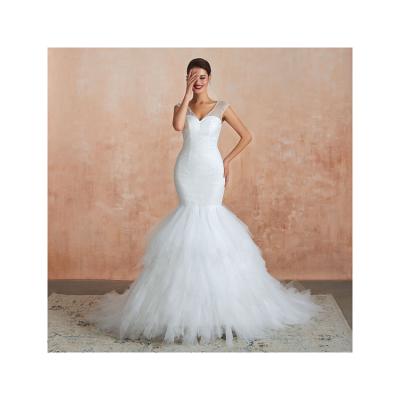 China Hot Selling Beaded V Neckline Dry Cleaning Sequins Tulle Ruffles Plus Size Mermaid Wedding Dresses Real Photo Good Quality Bridal Gowns for sale