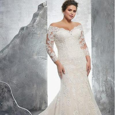 China High Quality Dry Cleaning Lace Mermaid Wedding Dresses Long Sleeve Flower Backless Embroidery Beading Lace Mermaid Bride Dress for sale