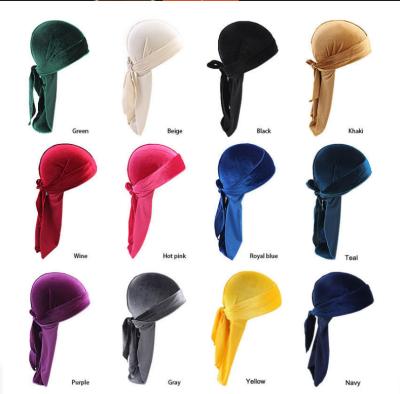 China Factory Price Environment Friendly Velvet Durag Long Tail Cowl Hat Hip Hop Scarf Bandana Stretch Hot Headwraps For Women Men for sale