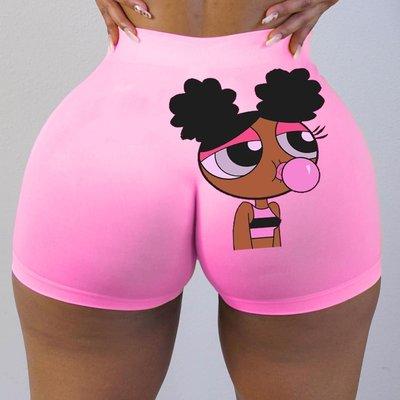 China QUICK DRY Women's Summer Shorts Oil Well Candy Printed Biker Skittle Booty Sneer Snack Shorts for sale