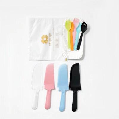 China 10pcs/bag Disposable Cake Cutlery Set Plastic Fork Knife Birthday Party Cake Supplies 5/10 Person for sale