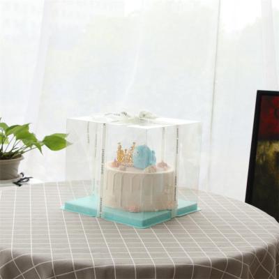 China 6 8 10 Inch Blue Recyclable Two-in-One Transparent Cake Box Wedding Net Custom Birthday Celebrity Romantic Wedding for sale