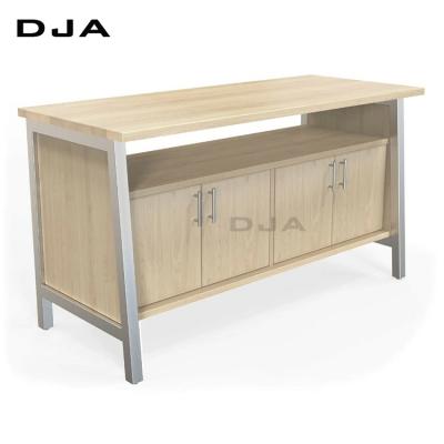 China Zhejiang manufacturer price contemporary lab furniture wook long bench with three cabinet and storage lab table for sale