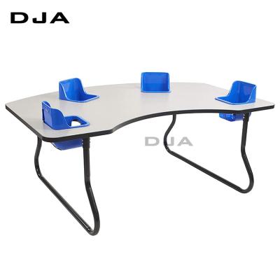 China Modern Wooden Kindergarten Factory Direct Associates Low Price Four Baby Activity Classroom Furniture Classroom Furniture Tables For Dining for sale