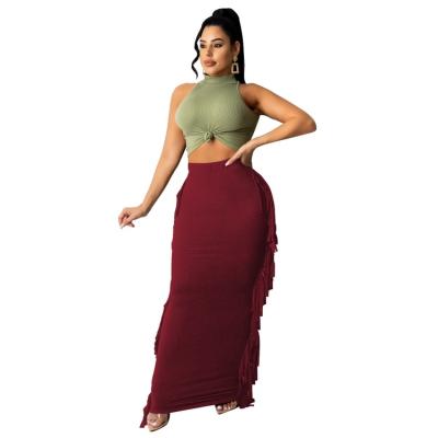 China Breathable Trendy Women's Clothing Tassel Dress Without Solid Sexy Maxi Dresses Sleeveless Backless Belt Wear for sale