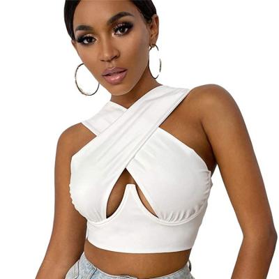 China QUICK DRY Halter Cross Chest Cavity Club Design Summer Sexy Women Crop Top Shirt for sale