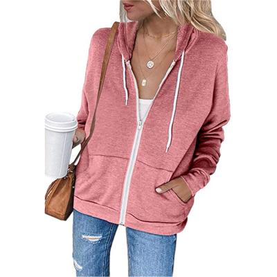 China High Quality Fashion Anti-pilling Long Sleeve Casual Zipper Up Pocket Sweatshirt Hoodies Women Hooded Coat for sale