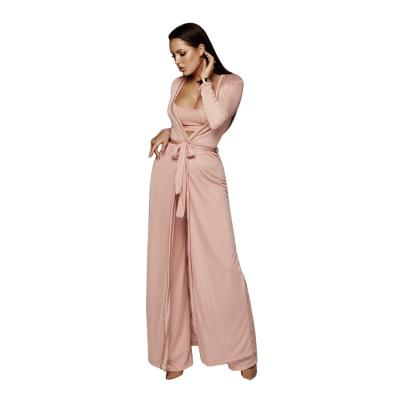 China New Arrival Breathable Autumn Sexy Bra Long Coat 3 Piece Set Women Stretch Knit Casual Dress for sale