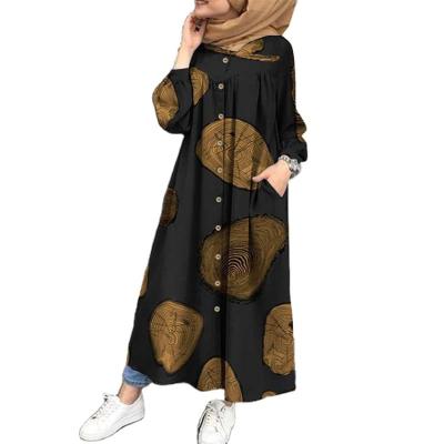 China 2021 hot sale women's autumn new style women's casual loose long sleeve sundress button shirt dress retro polyester for sale