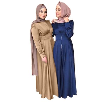 China Dubai Latest Fashion Women's Solid Polyester Evening Beaded Maxi Satin Gown Abaya Muslim Splicing Dress for sale