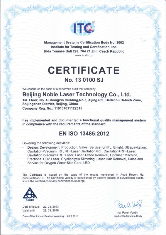 EN ISO13485:2012 - Beijing Noble Laser Technology Co.,Ltd