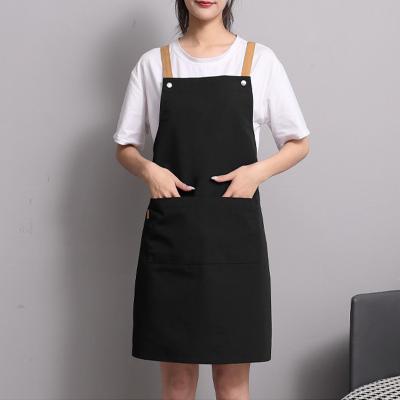 China Cooling Cooking Restaurants Cotton Polyester Man Woman Custom Logo Black Blank Bib Kitchen Aprons for sale