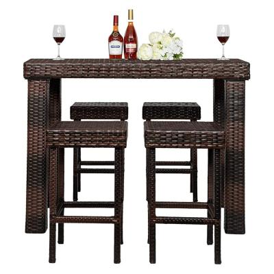 China Bar Set Waterproof Outdoor Wicker Patio Dining Table For Lawn Pool Backyard Garden Rattan Table Bar Furniture Outdoor Wicker Wicker Table for sale