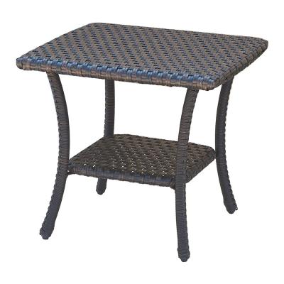 China Waterproof Patio Coffee Table Rattan Wicker End Table with 2-Tier Storage Shelf Side Table for Outdoor for sale