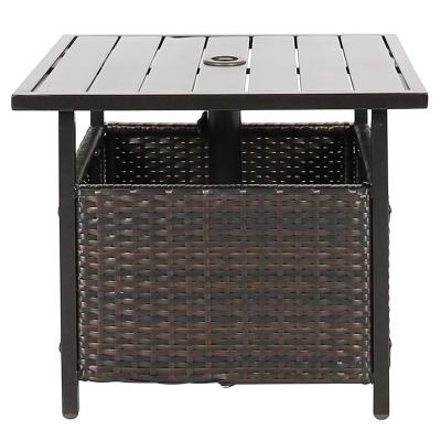 China Waterproof Patio Wicker Dining Table With Umbrella Hole Leisure Outdoor Coffee Table Square Umbrella Table For Porch Garden for sale