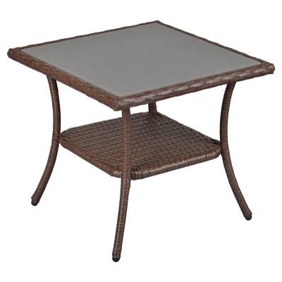 China Waterproof OUTDOOR Wicker Side Table End Tables for Patio Rectangle Glass Top Coffee Table for sale