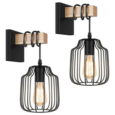 China Modern Wall Lamp Lights Indoor Modern Farmhouse Wall Light Fixtures Vintage Black Wood Arm Industrial Wall Mounted Wall Lamps Lights For Bedroom for sale