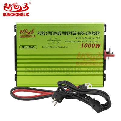 China Home System Sunchonglic Power Inverter 1000w 12V 220V Solar Pure Sine Wave Inverter 1KW Inverter Off-Grid Power Ups With 15A AC Charger for sale