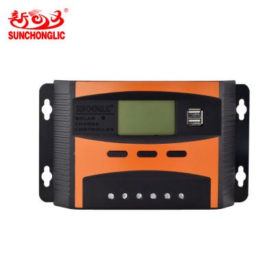 China Dual USB Output Left 5V 2/1A Sunchonglic 12V 24V 40A LCD Solar Controller PWM Display Charge Manual Solar Regulator for sale