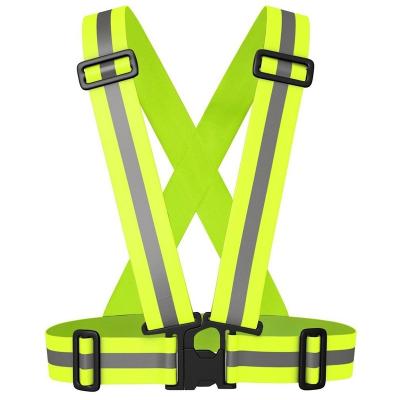 China Custom Logo Water Proof Yellow Elastic Adjustable Outdoor Night Safety Vest Tape Working Recycling Luminous Reflective Belt for sale