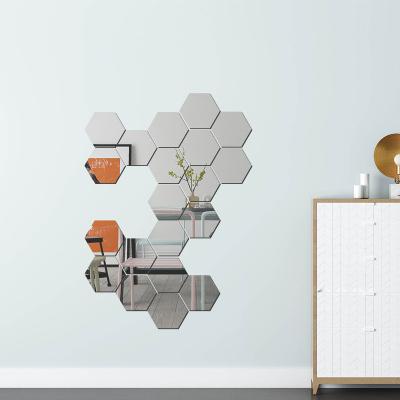 China Modern Hexagon Wall Mirror Decals DIY Self Adhesive Hexagonal Self Adhesive 3D Mirror Wall Stickers DIY Hexagon Mirror Tiles Wall Decor for sale