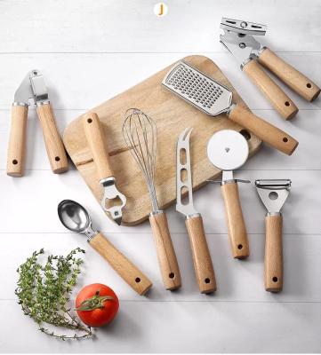 China Sustainable Wood Handle Can Opener Pizza PeelerCheese Cooking Set Knife Stainless Steel Beater Kitchenware Set Kitchen Tools Wood Handle for sale