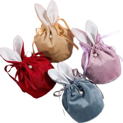 China Easter Decoration Supplies 2022 Easter Decor Bucket Velvet Bunny Pouches Bags Hot Selling Sublimation Easter Basket Gift Bag for sale