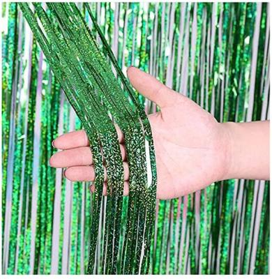 China Eco-Friendly Materials 2M Fringe Curtains Foil Laser Rain Sparkle Curtain For Birthday Wedding Party Christmas Decorations (Green) for sale