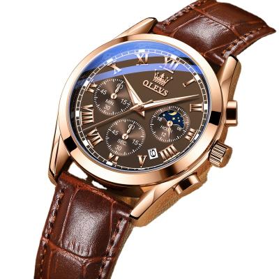 China New OLEVS 2871 Automatic Date Fashion Glass Quartz Analog Luxury Leather Men Watch Casual Leather Strap Men Wrist Watch for sale